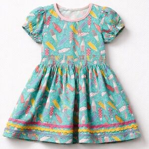Matilda Jane green soda pop print smocked waist dress size 2